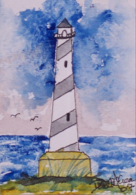 cape hatteras 3 lighthouse watercolor painting
